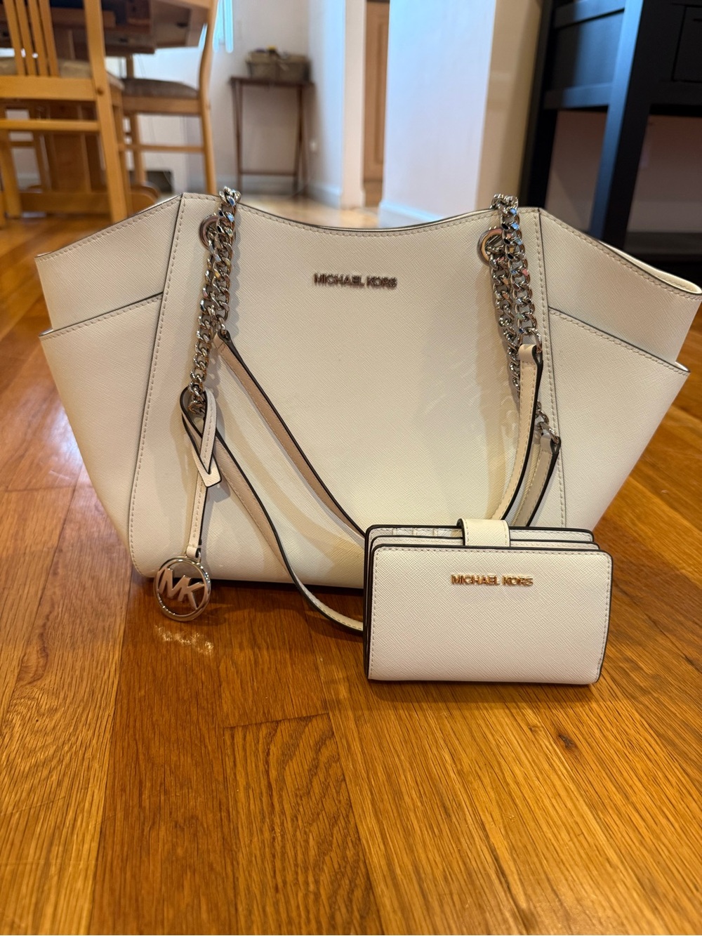 Michael Kors White Saffiano Leather Tote with Matching Wallet